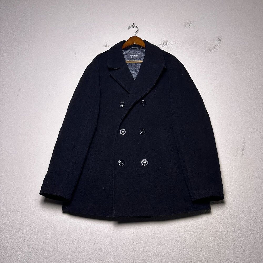 Kenneth Cole Reaction Coat Jacket Men L Black Wool Blend Outerwear Black Double